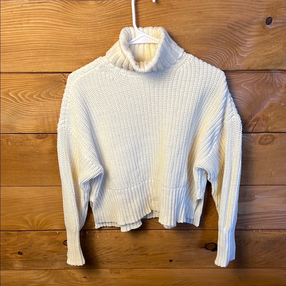 Madewell Wide Rib‎ Turtleneck Sweater Sm cream Cropped Oversized Knit Bohemian